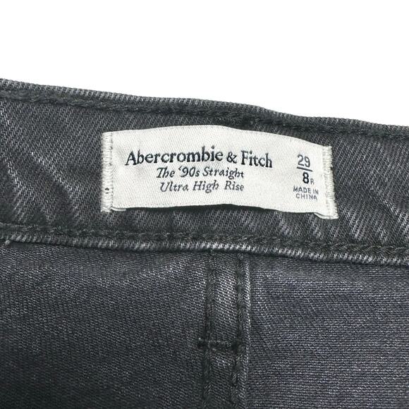 A&F | Women | The 90s Straight Ultra High Rise Faux Leather Trim Jeans | Size 29 - Picture 6 of 13